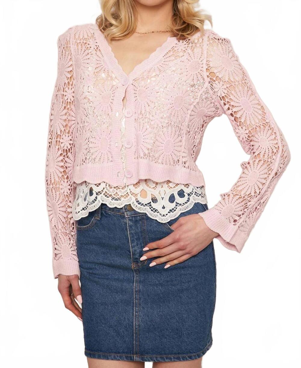 NEW EN CREME flower pattern crochet cardigan in lilac
